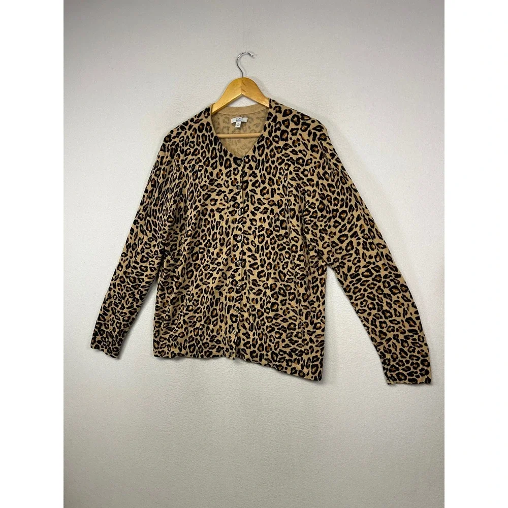 Animal Print Mob Wife Croft & Barrow Womens XL Tan Leopard Button Front Cardigan